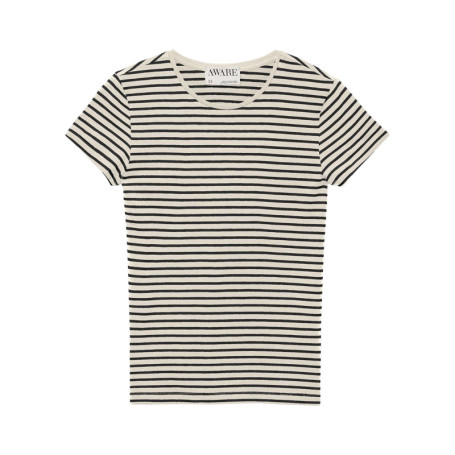 T-shirt écru à rayures avec une coupe près du...