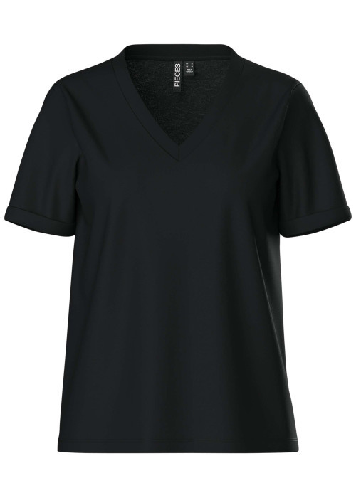 T-shirt en coton biologique noir uni avec une coupe droite et un col V