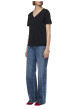 Thumbnail T-shirt en coton biologique noir uni avec une coupe droite et un col V - Image 5