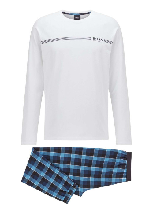 Pyjama bleu en coton uni coupe régular avec un...