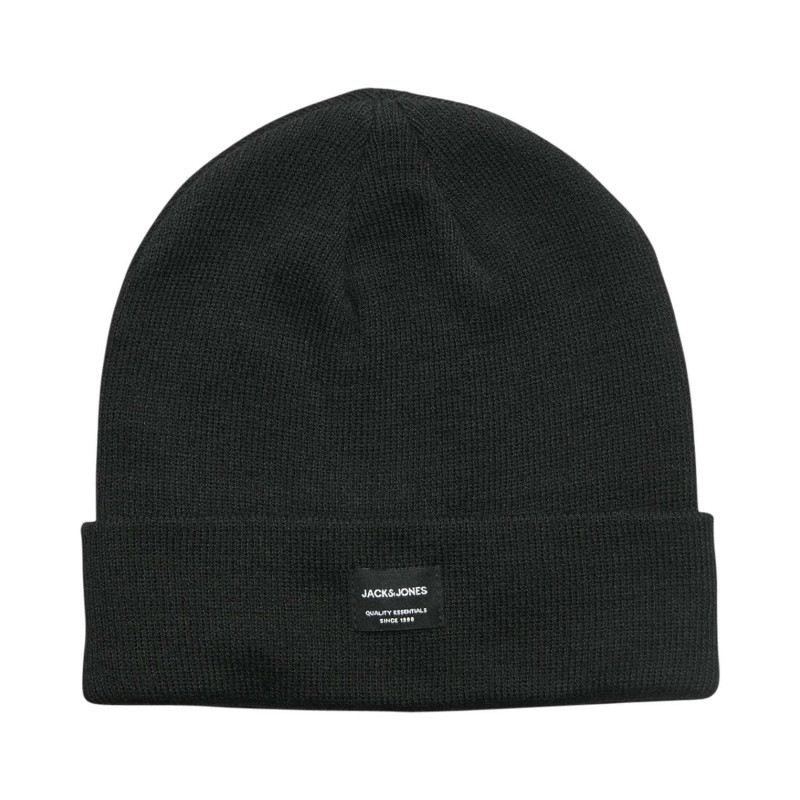 Jack & Jones - Bonnet Noir Uni à Revers Avec Une étiquette D'authentification à L'avant - Noir Jack & Jones - Bonnet Noir Uni à Revers Avec Une étiquette D'authentification à L'avant - Noir