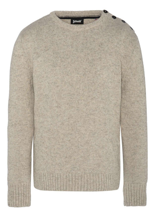 Pull beige uni coupe régular avec un col rond