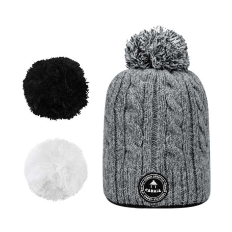 Bonnet gris chiné en maille torsadée Milky avec...