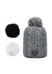 Thumbnail Bonnet gris chiné en maille torsadée Milky avec pompons interchangeables