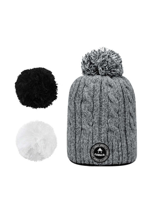 Bonnet gris chiné en maille torsadée Milky avec...
