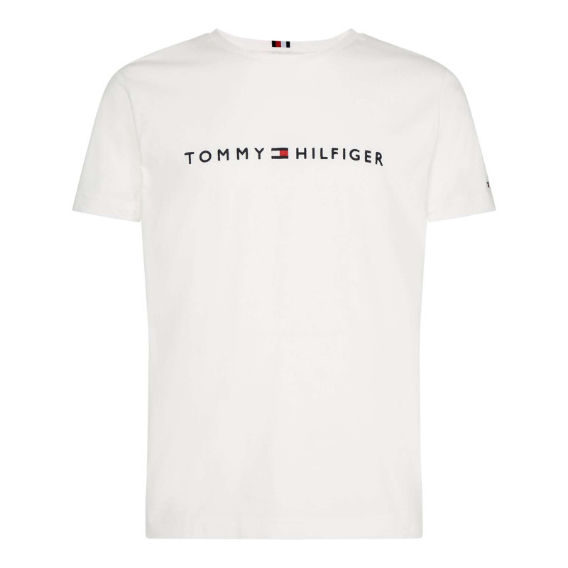 Tommy Hilfiger - T-shirt Blanc En Coton Biologique Col Rond Et Manches Courtes Avec Logo Brodé Sur La Poitrine - Blanc