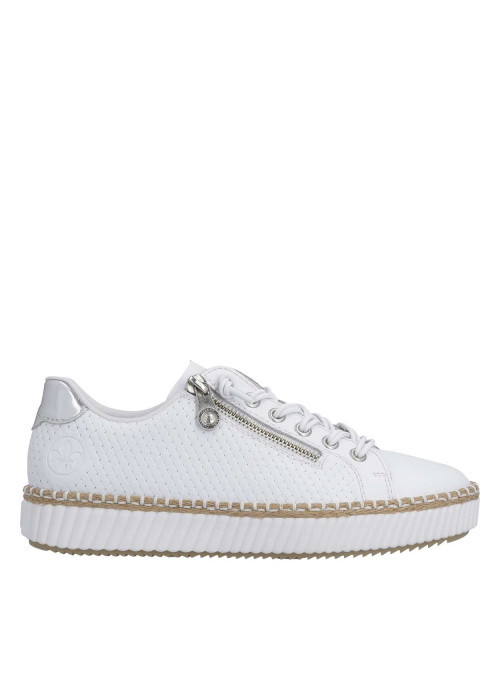 Tennis en cuir blanches à talon plat avec des lacets et un zip latéral