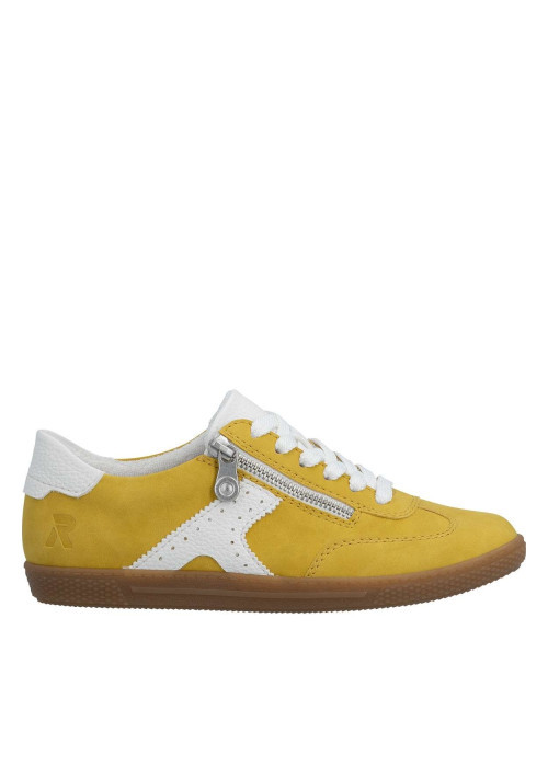 Tennis jaune à semelle à talon plat avec des lacets plats et un zip