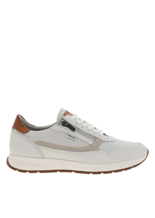 Baskets running blanches en cuir à talon plat avec des lacets et un zip latéral