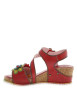 Thumbnail Nu-pieds en cuir rouge à semelle compensé et à bandes auto-agrippantes - Image 2