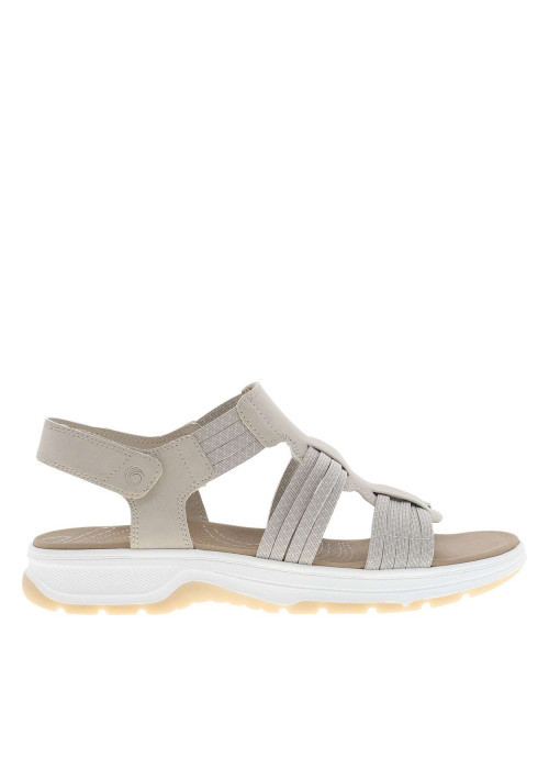 Nu-pieds beiges à semelle plate à brides élastiquées sur l'empeigne