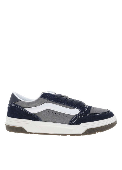 Baskets bleu marine en cuir avec un talon plat et des lacets