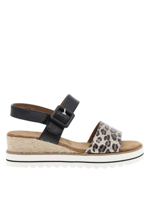 Nu-pieds noir et marron à talon compensé bas avec 2 bandes auto-agrippantes