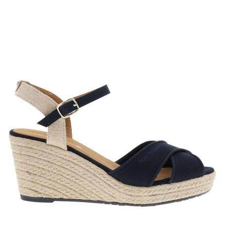 Nu-pieds bleu marine à semelle compensé haut et...