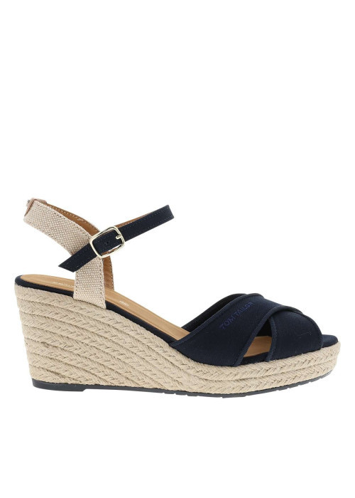 Nu-pieds bleu marine à semelle compensé haut et...