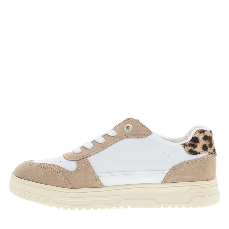Tom Tailor - Sneakers Blanches à Talon Plat Avec Des Lacets Et Des Motifs Léopard - Blanc