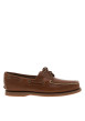 Thumbnail Mocassins en cuir camel à semelle plate avec des surpiqûres sur l’empeigne