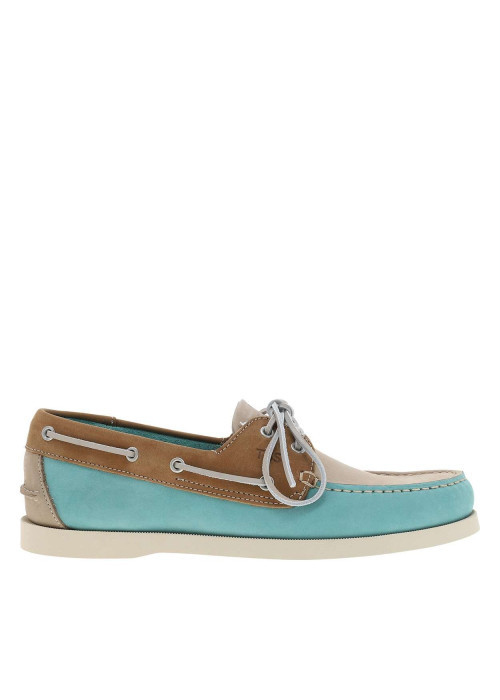 Mocassins bateau bleues en cuir avec un talon...