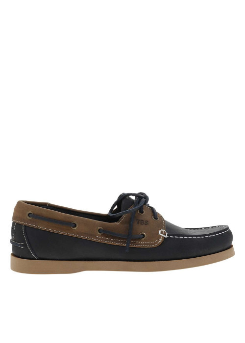 Mocassins bateau en cuir bleu marine à semelle à plate et à lacets
