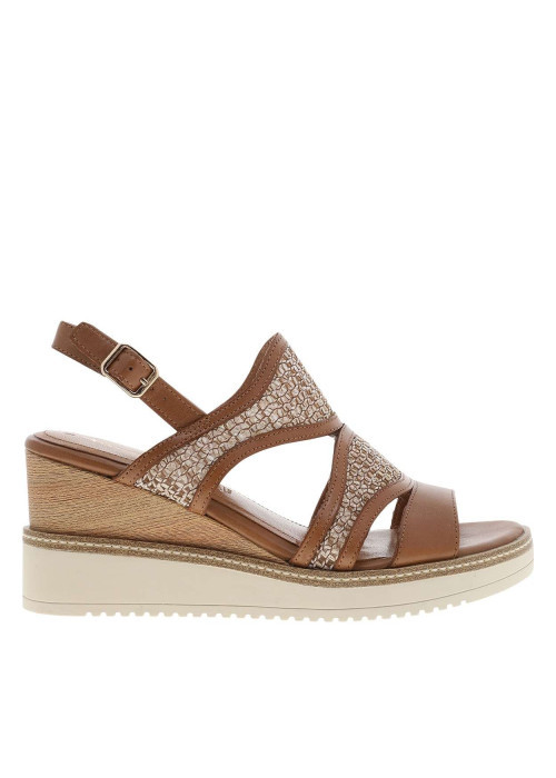 Nu-pieds en cuir cognac à semelle compensé et à...