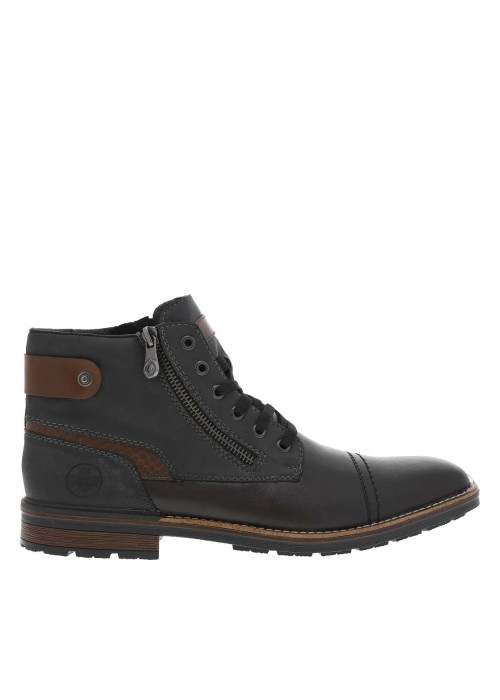 Bottines en cuir grises à talon décroché bas avec des lacets et 2 zips latéraux
