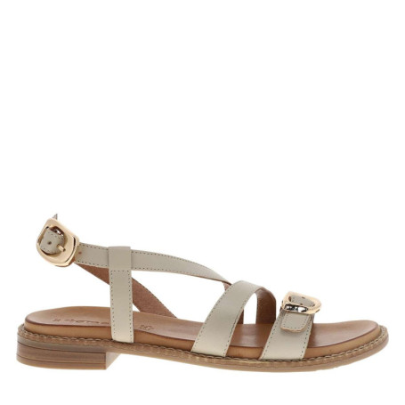 Nu-pieds en cuir ivoire à semelle décroché bas...