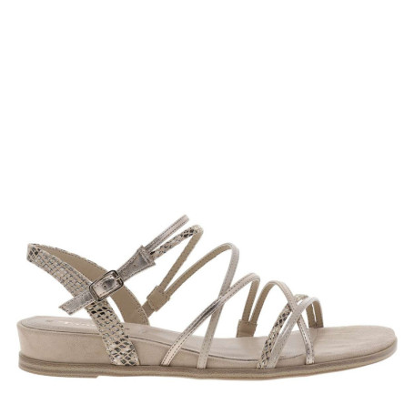 Nu-pieds beiges à talon compensé bas avec des...