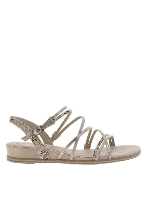 Nu-pieds beiges à talon compensé bas avec des...