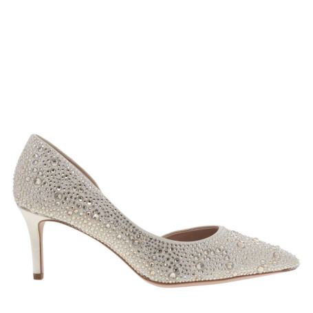 Escarpins or avec des strass dorés et un talon...