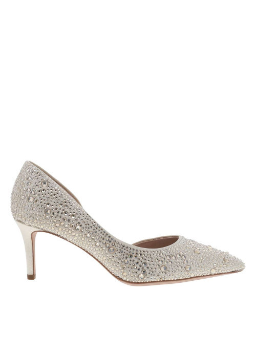 Escarpins or avec des strass dorés et un talon...