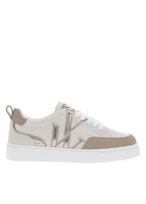 Tennis taupe et beige avec un effet craquelé et semelle plate