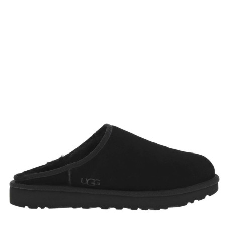 Sabots en cuir noir à talon plat et à slip-on...