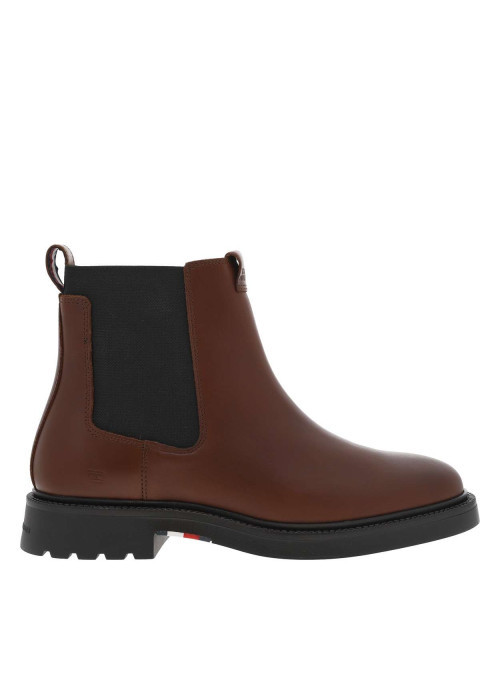 Boots en cuir cognac à talon décroché bas avec...