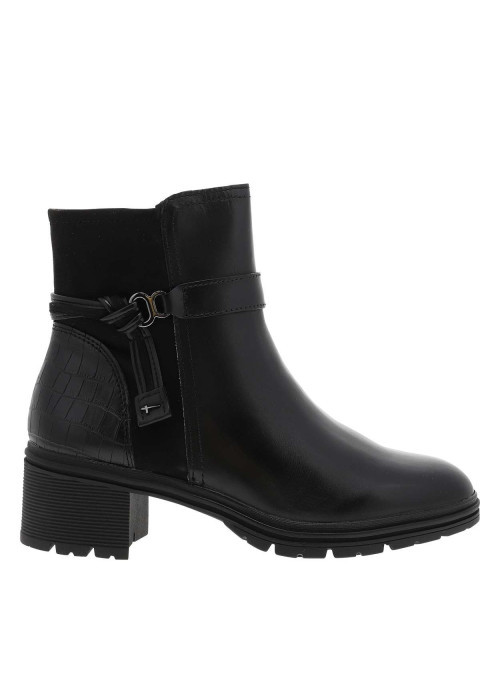 Boots en cuir noires à talon décroché moyen avec boucle de serrage décorative
