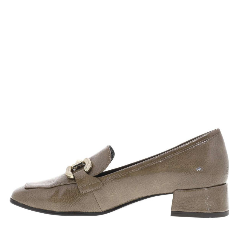 Tamaris - Mocassins Taupes Vernis Avec Un Bijou Or Et à Talon Décroché Bas - Taupe Tamaris - Mocassins Taupes Vernis Avec Un Bijou Or Et à Talon Décroché Bas - Taupe