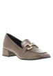 Thumbnail Mocassins taupes vernis avec un bijou or et à talon décroché bas - Image 3