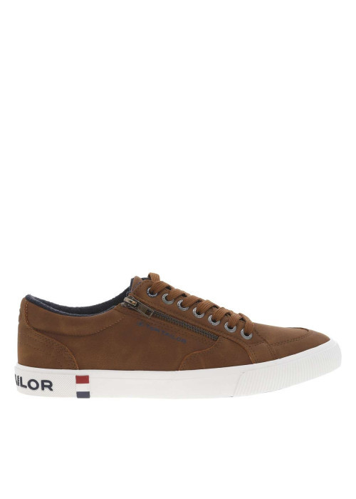 Tennis cognacs à semelle plate et à lacets plats avec un zip sur le côté