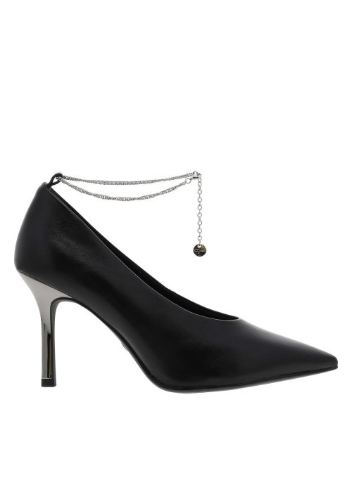Escarpin noirs avec semelle à talon décroché haut et chaine de cheville