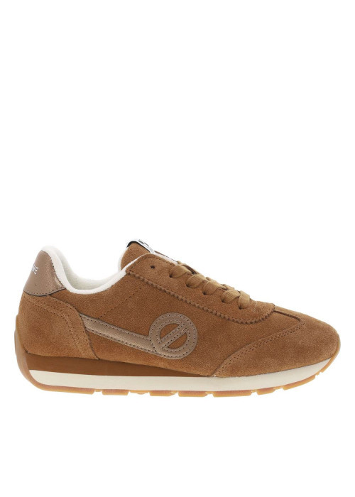 Baskets en cuir camel à bout arrondi avec un logo brodé sur le côté