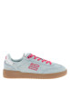 Thumbnail Tennis en cuir bleues à talon plat avec des lacets et un logo rose