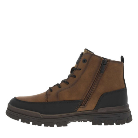 Bottines cognac à talon plat avec un logo...