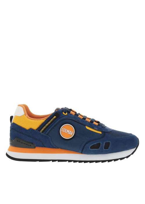 Baskets running bleues en cuir avec un talon plat et des lacets