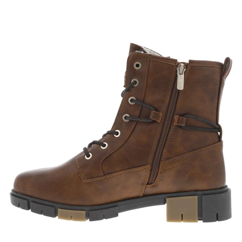 Mustang - Bottines Brunes à Talon Décroché Bas Avec Un Zip Et Des Lacets Ronds - Brunes Mustang - Bottines Brunes à Talon Décroché Bas Avec Un Zip Et Des Lacets Ronds - Brunes