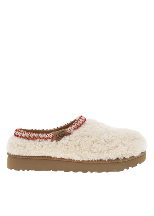 Mules écrues à talon plat avec extérieur sherpa...