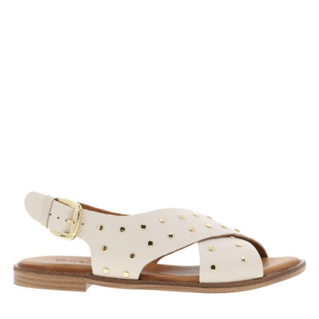 Nu-pieds en cuir écrus à semelle plate et à...