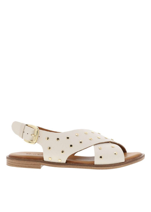 Nu-pieds en cuir écrus à semelle plate et à...