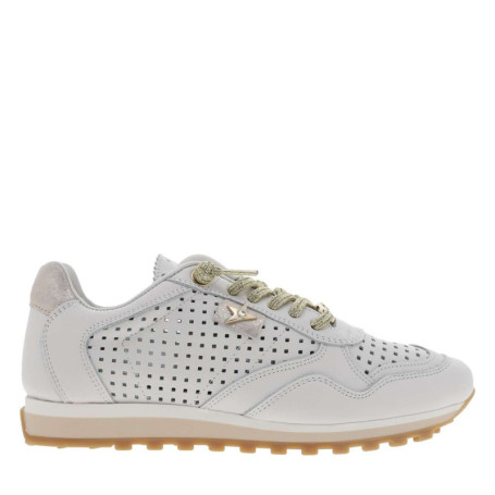Baskets running blanches en cuir à talon plat...