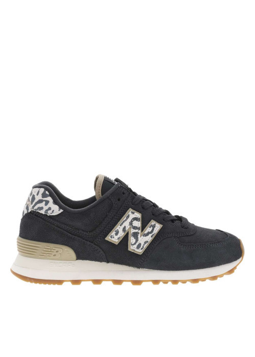 Baskets basses running 574 en cuir nubuck léopard avec des lacets plats