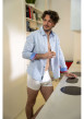 Thumbnail Chemise en coton bleu clair à rayures pourvue d'un col français - Image 7