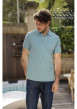 Thumbnail Polo en coton biologique vert d'eau uni avec une coupe droite et un col boutonné - Image 8